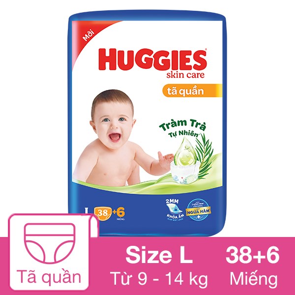 Tã quần Huggies Skincare size L 38 + 6 miếng (9 – 14 kg)