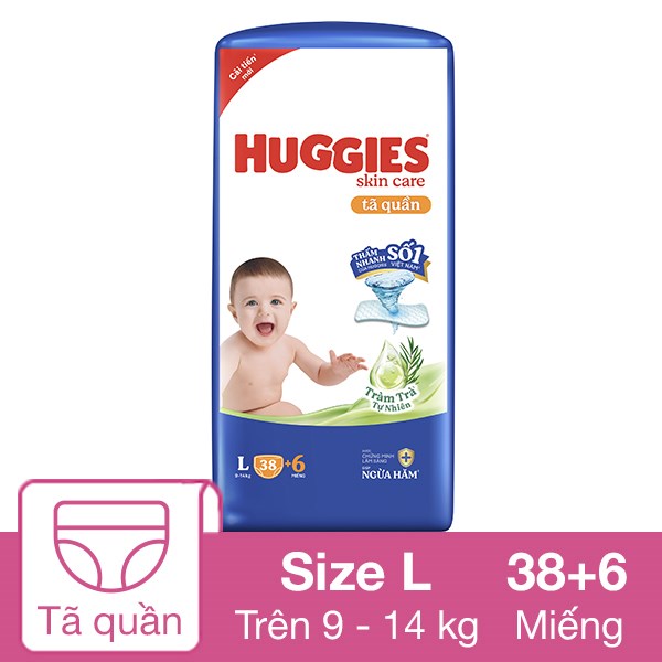 Tã Quần Huggies Skincare Size L 38 + 6 Miếng (9 - 14 Kg) - Giao Bao Bì Ngẫu Nhiên