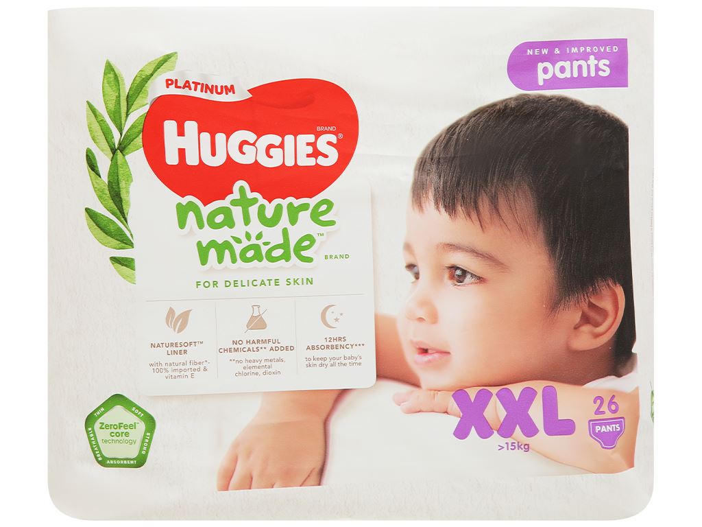 Tã quần Huggies Platinum natural made size XXL 26 miếng (cho bé trên 15kg) 3