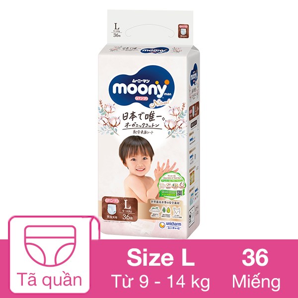 Tã quần Moony Natural size L 36 miếng (9 – 14 kg)