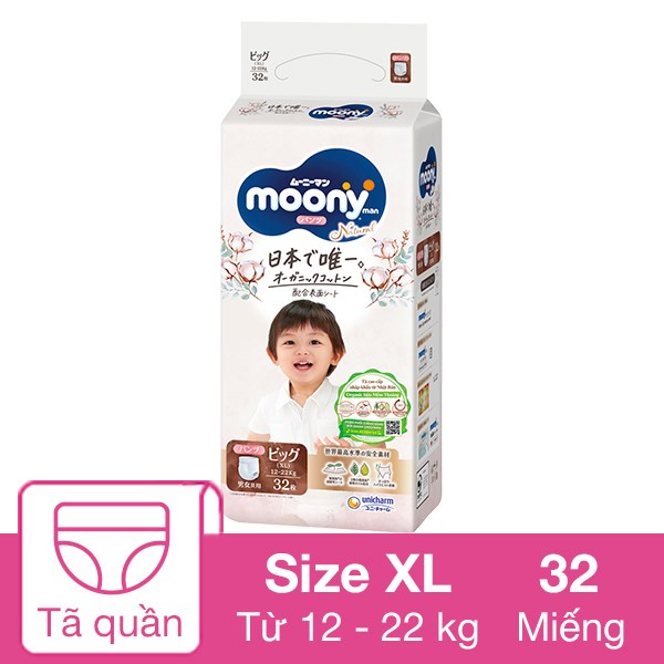 Tã quần Moony Natural size XL 32 miếng (12 – 22 kg)