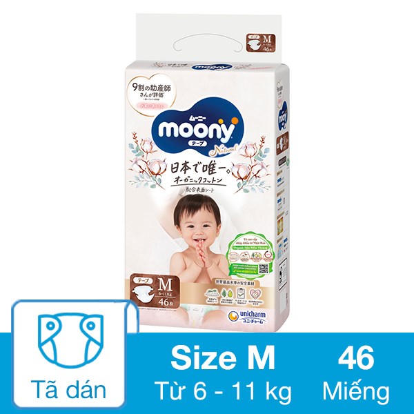 Tã dán Moony Natural size M 46 miếng (6 – 11 kg)