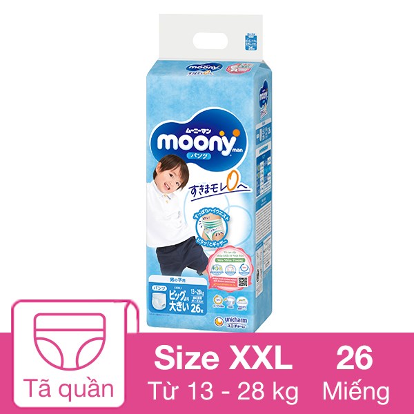 Tã quần cho bé trai Moony man size XXL 26 miếng (13 – 28 kg)