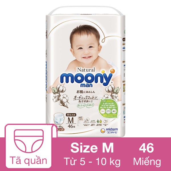 Tã quần Moony Natural size M 46 miếng (5 – 10 kg)