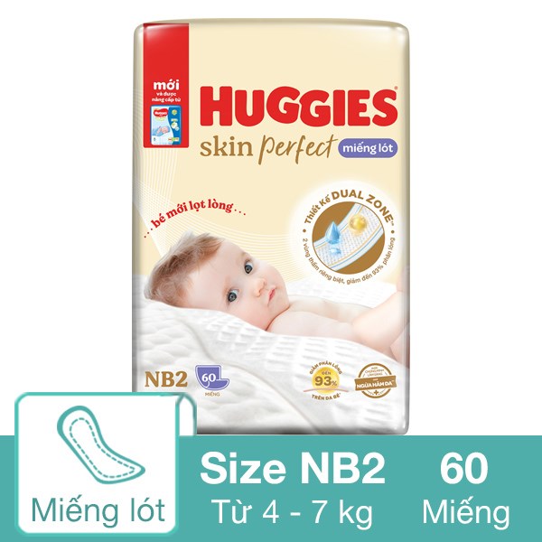 Miếng Lót Huggies Skin Perfect Size Nb2 60 Miếng (4 - 7 Kg) - Giao Bao Bì Ngẫu Nhiên