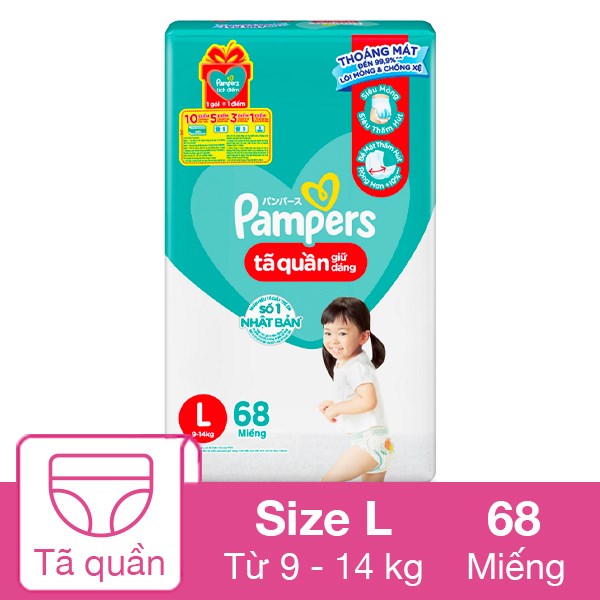 Tã quần Pampers Super Jumbo size L 68 miếng (9 – 14 kg)