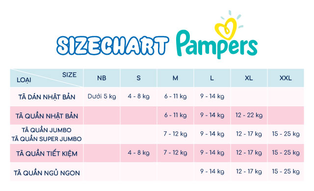 Tã quần Pampers Super Jumbo size L 68 miếng (9 - 14 kg) - Hướng dẫn chọn size