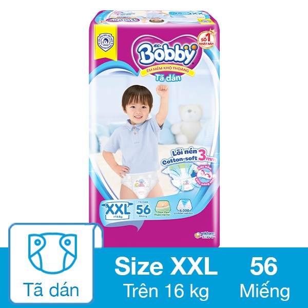 Tã Dán Bobby Size Xxl 56 Miếng (Trên 16 Kg)