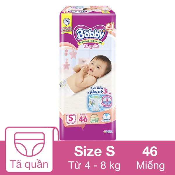 Tã quần Bobby size S 46 miếng (4 – 8 kg)