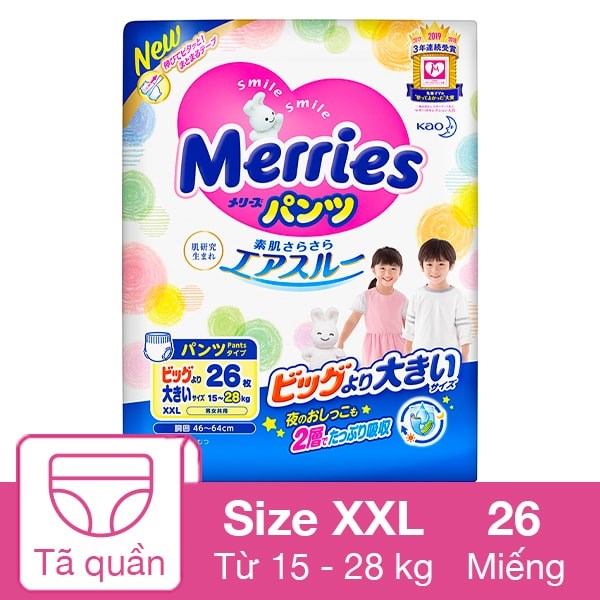 Tã quần Merries size XXL 26 miếng (15 – 28 kg)