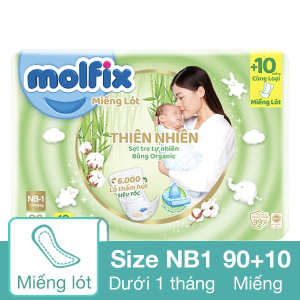 Miếng lót Molfix thiên nhiên size NB1 90 + 10 miếng (Dưới 1 tháng)