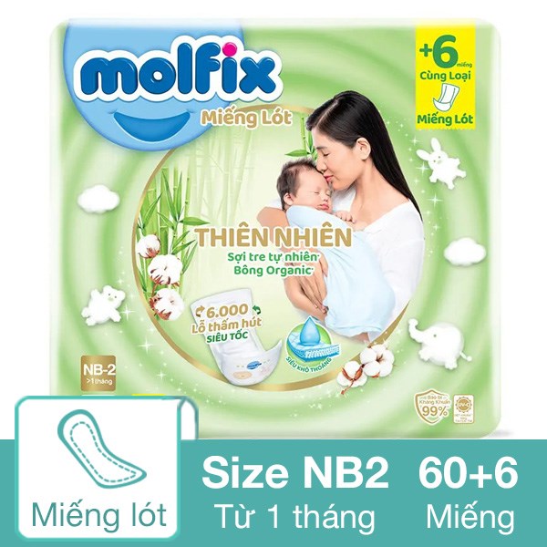 Miếng lót Molfix thiên nhiên size NB2 60 + 6 miếng (Từ 1 tháng)