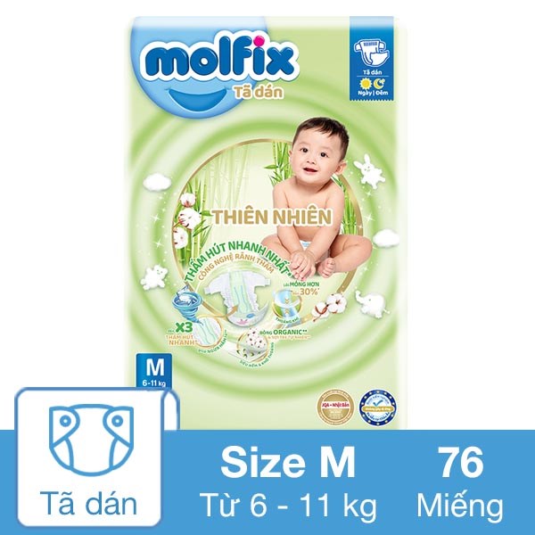 Tã Dán Molfix Thiên Nhiên Size M 76 Miếng (6 - 11 Kg)