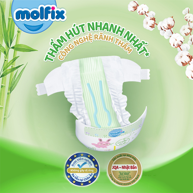 Tã dán Molfix thiên nhiên size NB 70 + 6 miếng (Dưới 5 kg) - Bề mặt