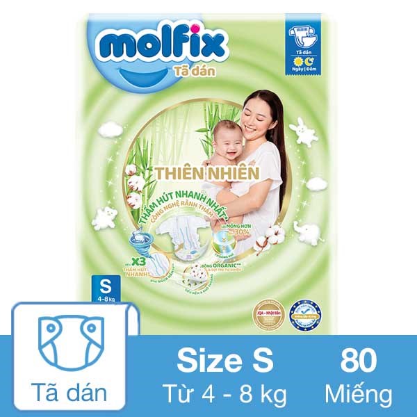 Tã Dán Molfix Thiên Nhiên Size S 80 Miếng (4 - 8 Kg)