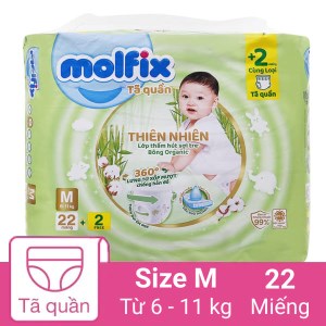 Tã quần Molfix thiên nhiên size M 22 miếng (cho bé 6 - 11kg)