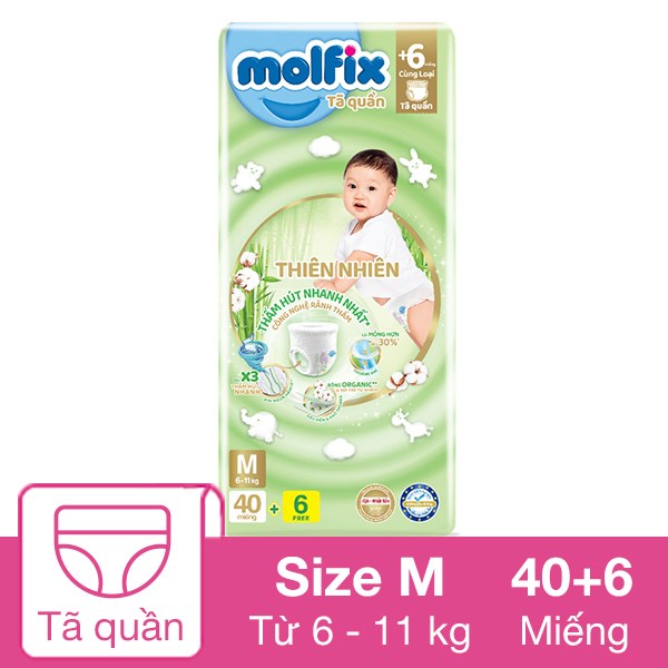 Tã Quần Molfix Thiên Nhiên Size M 40 + 6 Miếng (6 - 11 Kg)