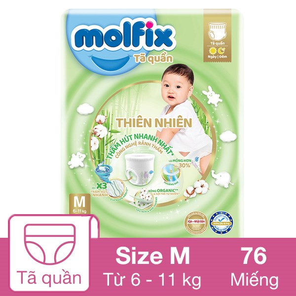 Tã Quần Molfix Thiên Nhiên Size M 76 Miếng (6 - 11 Kg)