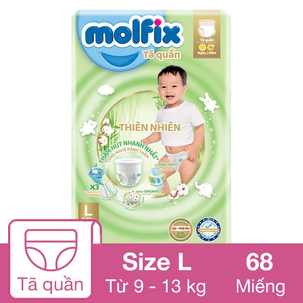 Tã Quần Molfix Thiên Nhiên Size L 68 Miếng (9 - 13 Kg)