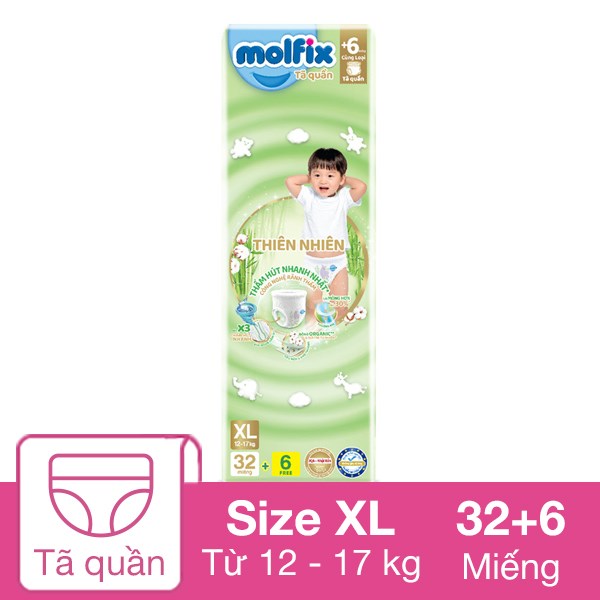 Tã Quần Molfix Thiên Nhiên Size Xl 32 + 6 Miếng (12 - 17 Kg)