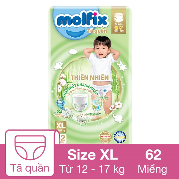 Tã Quần Molfix Thiên Nhiên Size Xl 62 Miếng (12 - 17 Kg)