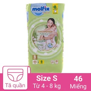 Tã quần Molfix thiên nhiên size S 46 miếng (cho bé 4 - 8kg)