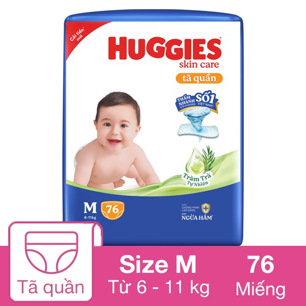 Tã Quần Huggies Skincare Cực Đại Size M 76 Miếng (6 - 11 Kg) - Giao Bao Bì Ngẫu Nhiên