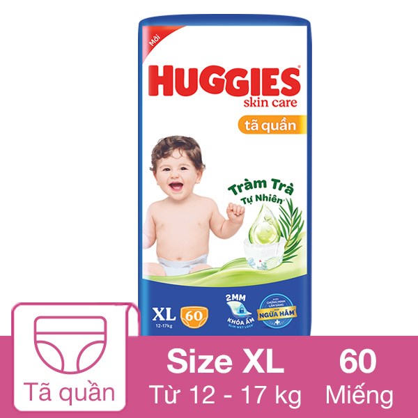 Tã quần Huggies Skincare cực đại size XL 60 miếng (12 – 17 kg)