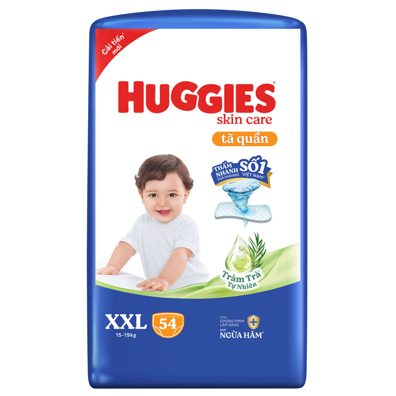 Tã quần Huggies Skincare cực đại size XXL 54 miếng (15 - 19 kg) - Giao bao bì ngẫu nhiên