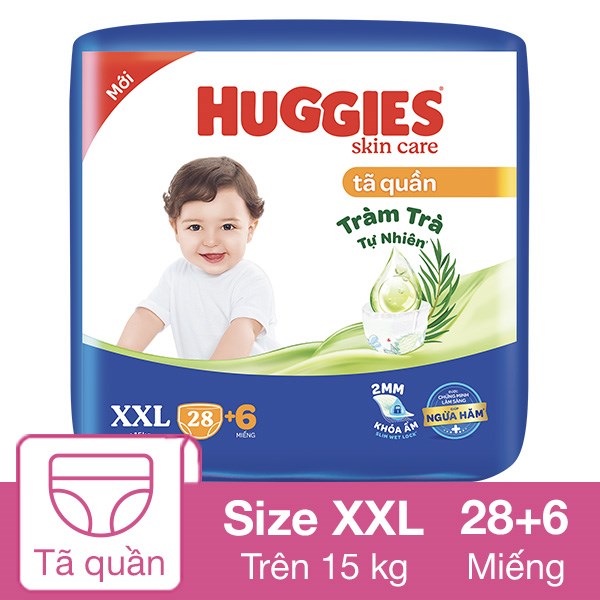 Tã quần Huggies Skincare size XXL 28 + 6 miếng (Trên 15 kg)