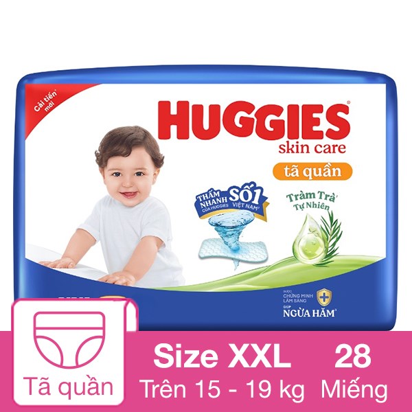 Tã Quần Huggies Skincare Size Xxl 28 Miếng (Từ 15 - 19 Kg) - Giao Bao Bì Ngẫu Nhiên