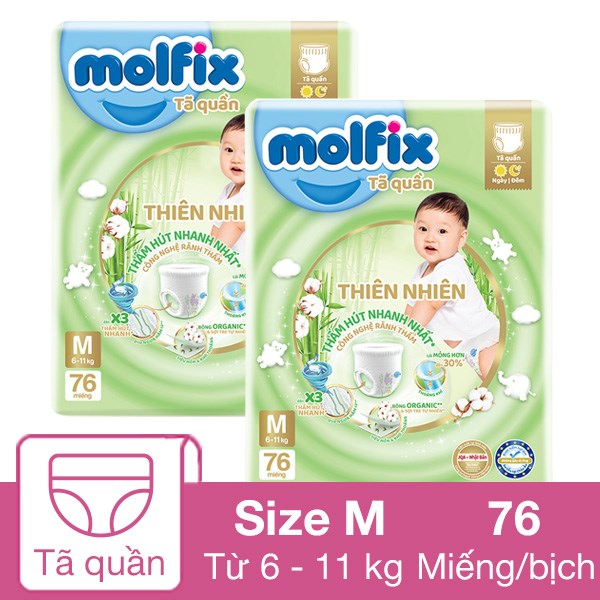 Combo 2 Tã Quần Molfix Thiên Nhiên Size M 76 Miếng/Bịch (6 - 11 Kg)