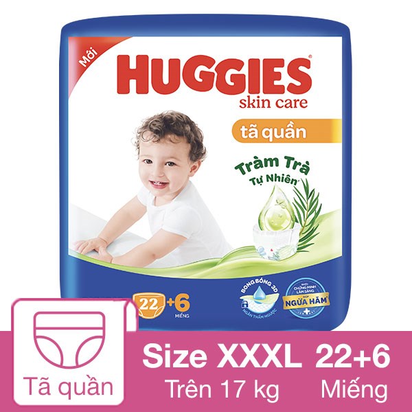 Tã quần Huggies Skincare size XXXL 22 + 6 miếng (Trên 17 kg)