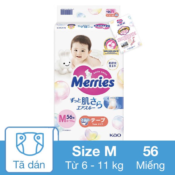 Tã Dán Merries Size M 56 Miếng (6 - 11 Kg)