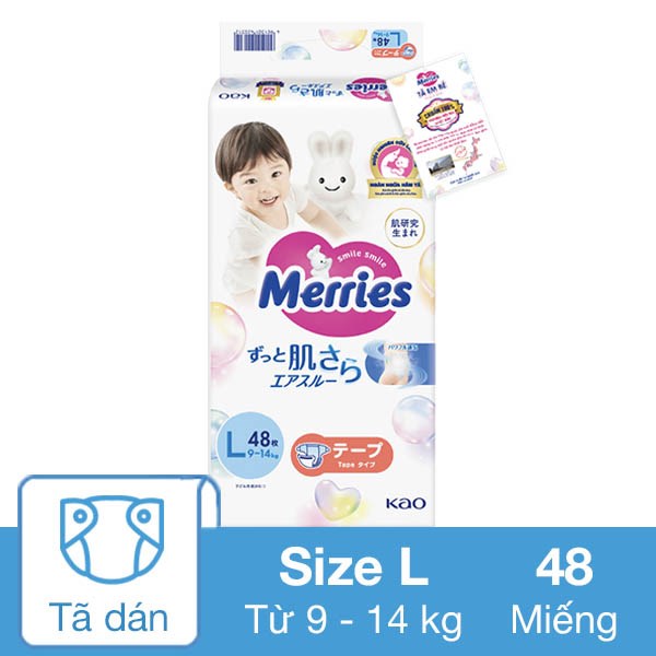 Tã Dán Merries Size L 48 Miếng (9 - 14 Kg) - Mẫu Mới