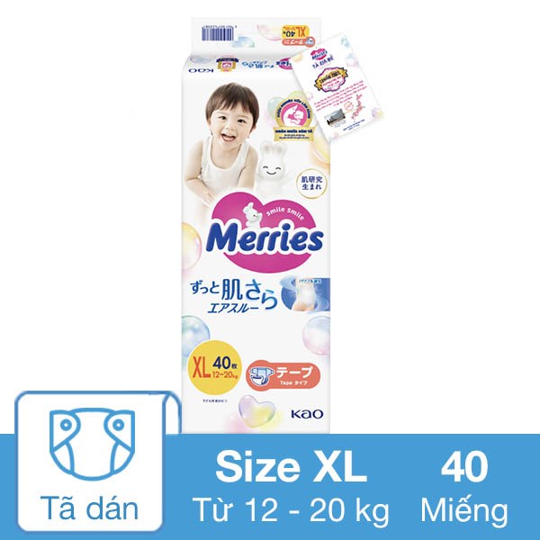 Tã Dán Merries Size Xl 40 Miếng (12 - 20 Kg) - Mẫu Mới