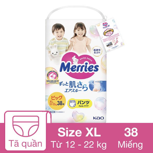 Tã Quần Merries Size Xl 38 Miếng (12 - 22 Kg) - Mẫu Mới