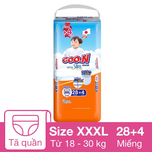 Tã Quần Goo.n Slim Size Xxxl 28 + 4 Miếng (18 - 30 Kg)