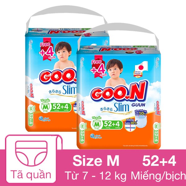 Combo 2 Tã Quần Goo.n Slim Size M 52 + 4 Miếng/Bịch (7 - 12 Kg)