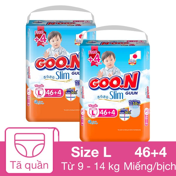 Combo 2 Tã Quần Goo.n Slim Size L 46 + 4 Miếng/Bịch (9 - 14 Kg)