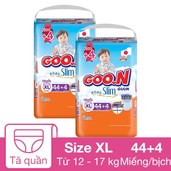 Combo 2 Tã Quần Goo.n Slim Size Xl 44 + 4 Miếng/Bịch (12 - 17 Kg)