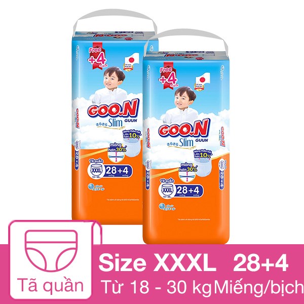 Combo 2 Tã Quần Goo.n Slim Size Xxxl 28 + 4 Miếng/Bịch (18 - 30 Kg)