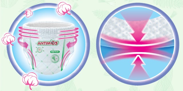 Tã quần Bobby Antimos xua muỗi size L 50 + 2 miếng (9 - 14 kg) - Thiết kế