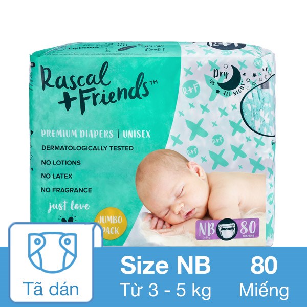 Tã Dán Rascal + Friends Size Nb 80 Miếng (3 - 5 Kg)