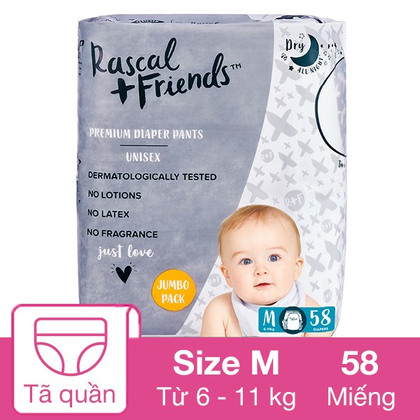 Tã Quần Rascal + Friends Size M 58 Miếng (6 - 11 Kg)