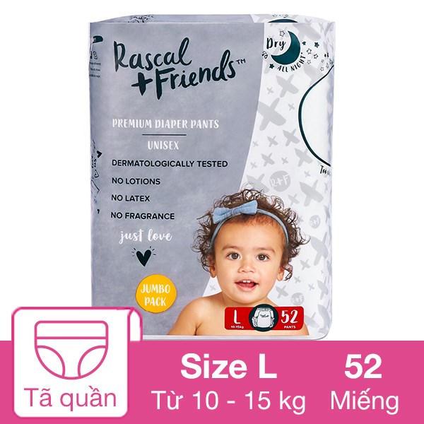 Tã Quần Rascal + Friends Size L 52 Miếng (10 - 15 Kg)