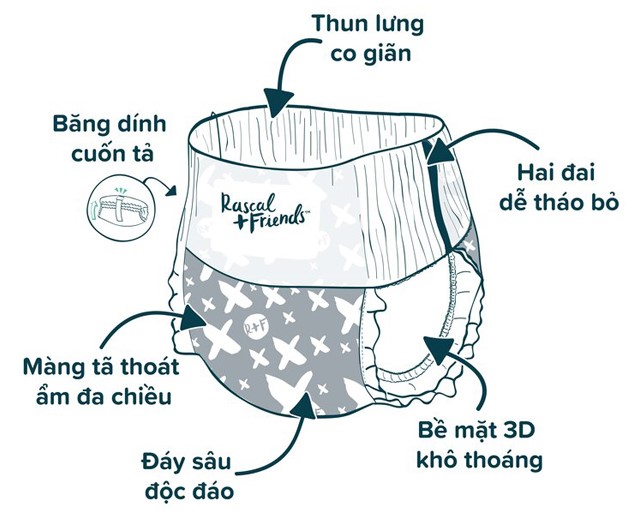 Tã quần Rascal + Friends size XL 46 miếng (13 - 18 kg) - Thiết kế