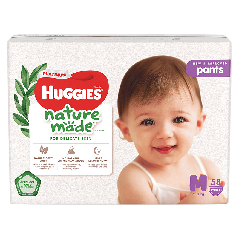 Combo 3 tã quần Huggies Platinum nature made siêu cao cấp size M 58 miếng/bịch (6 - 11 kg) 3