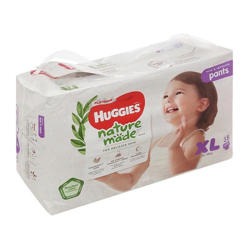 Combo 3 tã quần Huggies Platinum nature made siêu cao cấp size XL 38 miếng/bịch (12 - 18 kg) 3