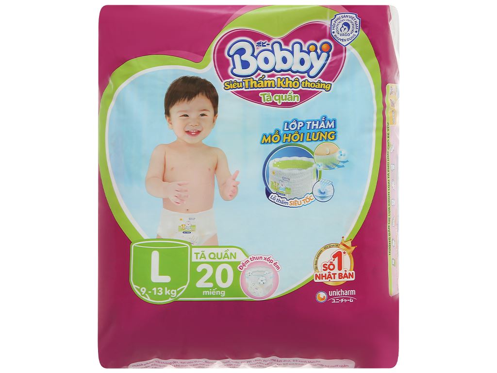 Tã quần Bobby size L 20 miếng (cho bé 9 - 13kg) 1
